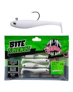 4 Pack of 4 Inch Bite Science Thump Shad Rigged Soft Plastic Lures - Glow White