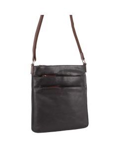 Milleni Womens Soft Nappa Italian Leather Crossbody Travel Bag - Black/Chestnut