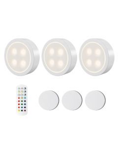 Emitto 3x RGB LED Under Cabinet Puck Lights Remote Control Kitchen Display Lamp