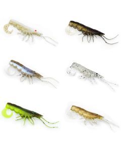 6 Pack of 60mm Chasebaits Curly Prawn Soft Body Scented Fishing Lures