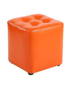 Orange Square Stool with Solid Wood Frame
