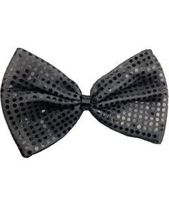 Grey/Black Large Sequin Polka Dots Bow Tie - Fancy Dress Costume Party