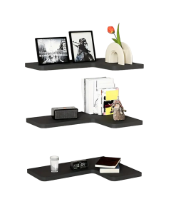 Contemporary Black Corner Floating Shelves - Set of 3