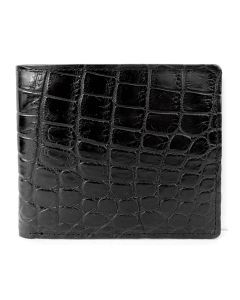 Mens Genuine Crocodile Leather Large Bi Fold Wallet - Black