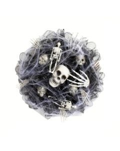 Halloween Skull Wreath Black Mesh Door Hanging