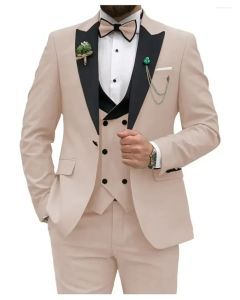 Men's Slim Fit 3-Piece Suit Formal Set (Beige)