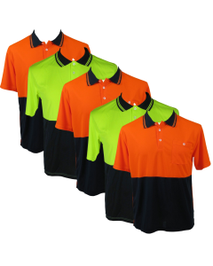 5x HI VIS Polo Shirt Bulk Pack - High Visibility Short Sleeve Safety Workwear (Breathable Mesh)