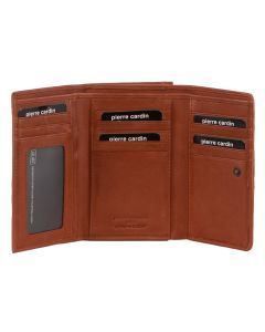 Pierre Cardin Womens Leather Woven Design Tri-Fold Wallet - Tan