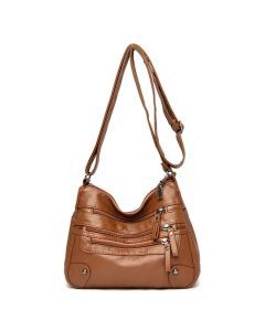 Women's Multi-Layer Leather Shoulder Crossbody Bag (Yellowish Brown)