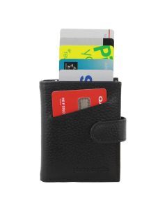 Pierre Cardin Leather Smart Slide Card Holder Tab Wallet with Buckle RFID - Black