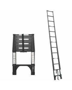 Black 3.8m portable telescopic ladder with carry bag