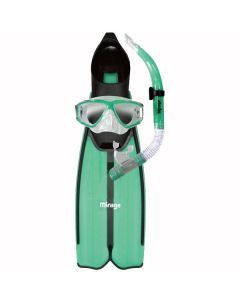 Mirage Barracuda Fin Mask and Snorkel Set with Tempered Glass Lens Green