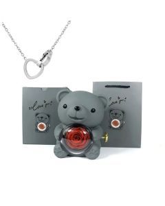 Eternal Rose Teddy Bear Gift Box with Necklace (Gray Silver)