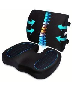 Orthopedic Memory Foam Seat Cushion and Lumbar Support Pillow Set