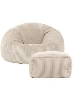 2-in-1 Bean Bag Chair & Footstool Cover Set Flannel Corduroy No Filler Beige