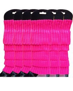 6x Hot Pink Ribbed Leg Warmers Bulk Pack - Womens Dance Costume/80s Party