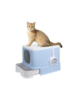 Pawz Cat Litter Box Fully Enclosed Kitty Toilet Trapping Odor Control Basin Blue