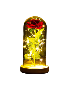 Eternal Rose LED Light Foil Flower in Glass Cover(Red)