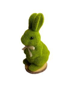 Green Flocked Bunny Rabbit Statue