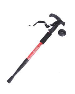 Folding Walking Stick Telescopic Adjustable Antishock Hiking Grip Pole Trekking - Red