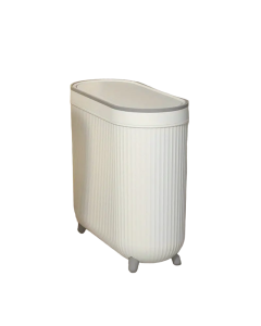 Compact Toilet Trash Can with Quiet Close Lid - White Gray Plastic, Space-Saving Design