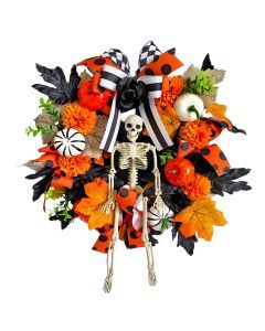 Halloween Skeleton Wreath Pumpkin Skull