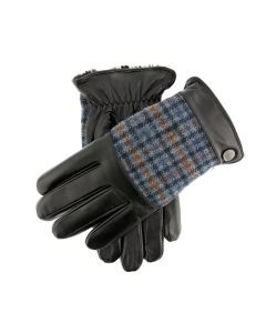 Dents Devon Mens Faux Fur Lined Abraham Moon Dogtooth & Leather Gloves - Black Airforce