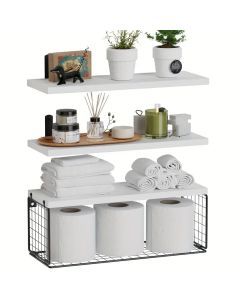 Elevate your bathroom decor with these sleek wood floating shelves