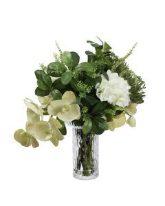 50cm Hydrangea & Orchid Artificial Bunch Arrangement - Green (Faux Floral Decor)