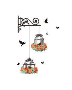 Flower birdcage flying birds wall sticker