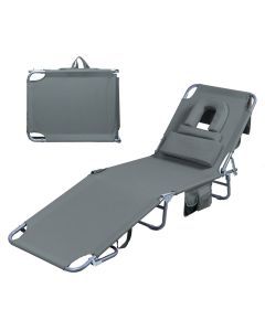 Levede Folding Beach Lounge Chair with Face Hole Sun Lounger Camping Grey