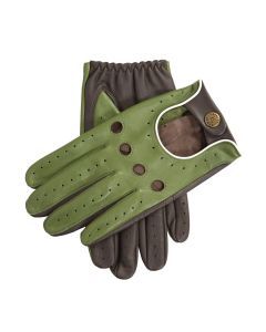 Dents Mens Touchscreen Three Colour Leather Driving Gloves - Lincoln Green/Brown/White