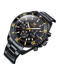 Waterproof Moon Phase Quartz Wristwatch - All Black