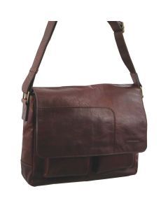 Pierre Cardin Rustic Leather 13" Laptop Messenger Bag - Chestnut (Travel Shoulder)