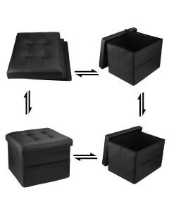 Black PU Leather Storage Ottoman: Folding Foot Stool with Thicker Foam