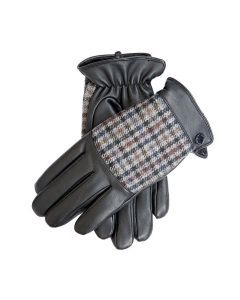 Dents Mens Faux Fur Lined Abraham Moon Dogtooth & Leather Gloves - Black/Slate