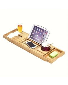 Stretchable Bamboo Bathtub and Bath Storage Rack - Natural Color