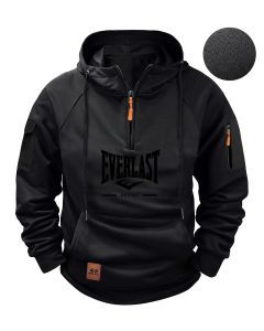 Men's Zipper Hoodie with Pockets and Print (Black)