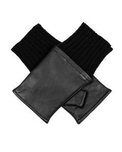 Dents Women’s Fingerless Leather Mittens with Knitted Cuffs - Black