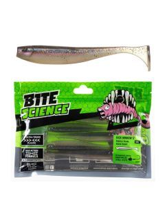 5 Pack of 5 Inch Bite Science Kick Minnow Soft Plastic Lures - Purple Pearl