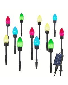 Solar C9 Pointed Bubble Color Lawn Lights - 12-in-1 Pack