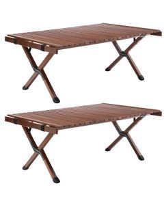 2x 93cm Foldable Bamboo Outdoor Camping Table Waterproof Wooden Travel - Large