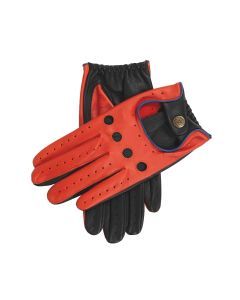 Dents Mens Touchscreen Three Colour Leather Driving Gloves - Tangerine/Black/Blue