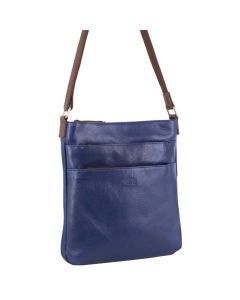 Milleni Womens Soft Nappa Italian Leather Crossbody Travel Bag - Indigo/Chestnut