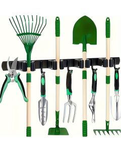 4-Shelf Broom and Mop Rack with 5 Hooks