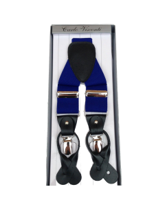 Mens Royal Blue Premium Convertible Suspenders - Adjustable Clip On Elastic Y-Back Braces