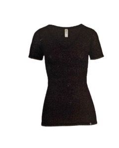 MERINO SKINS Ladies Verona V-Neck Thermal Top - Black (Wool Blend T-Shirt)