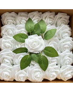 50-Piece Silk Black Roses Combo Box Set | Artificial Flowers(White)