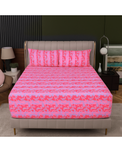 Queen Luxury 100% Cotton Fitted Bed Sheet & 2 Pillow Case Combo Set - Pink
