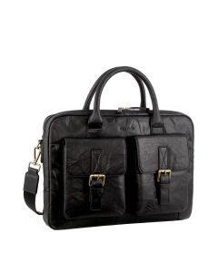 Pierre Cardin Leather Multi-Compartment Business 15" Laptop Bag - Black